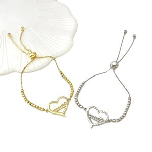 Adjustable bead bracelets with heart elephant pendant in gold and silver finish