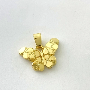Close-up of 18K gold plated butterfly pendant with smooth textured metal wings