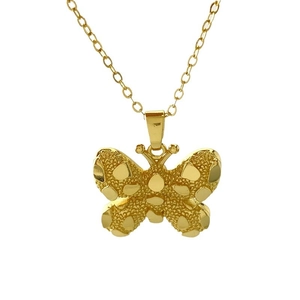 Elegant 18K gold-plated butterfly pendant necklace with unique hammered texture on cable chain