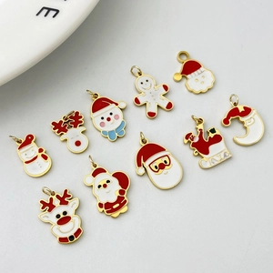 Detailed close-up of colorful enamel Christmas charms including Santa Claus and Snowman