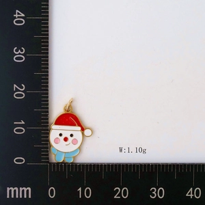 Detail view of enamel snowman charm with dimensions and weight at 1.10g for jewelry