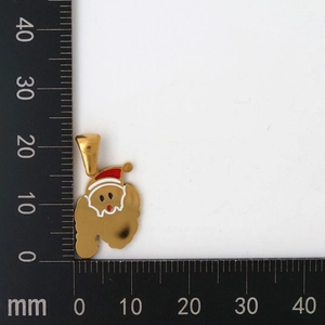 Vista dettagliata della misura del ciondolo di Babbo Natale dorato con dimensioni 23x16 mm