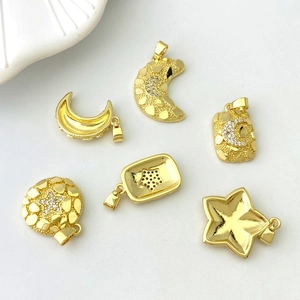 18K gold plated moon and star pendants with pavé zircon for elegant necklaces