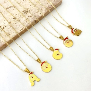 Collana con Pendente Lettera Iniziale Babbo Natale di Natale Acciaio Inossidabile 26 Alfabeto Placcato Oro Smalto Gioielli per Donna Ragazza Regalo