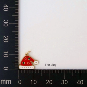 Detail view of small Christmas hat pendant showing 0.80g weight and 12mm width scale