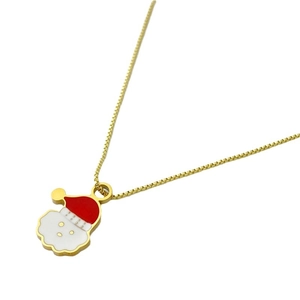 Festive Christmas Santa Claus pendant necklace in gold finish with red enamel details