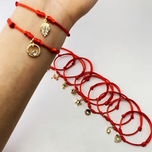 Minimalist Braided Rope Bracelet Heart Star Moon Leaf Zirconia Pendant Adjustable String Bracelet For Women Fashion Jewelry
