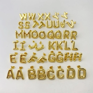 Polished gold 3D balloon alphabet earrings showing letters A to Y in a glossy finish