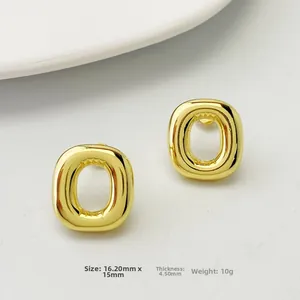Polished gold initial earrings detail showing dimensions of 16.2mm by 15mm size