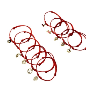 Adjustable red cord bracelets with assorted gold heart star and moon zircon charms