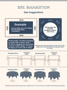 Size guide for Nordic tablecloth showing measuring methods for rectangular and round tables