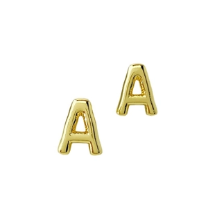 Polished gold initial A stud earrings for women with minimalist metal finish