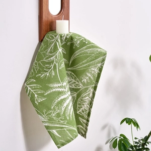 French country style green maple leaf print cotton linen table napkin for home decor