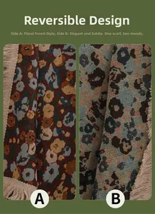 Gros plan sur la couverture de canapé réversible avec jacquard floral et bords à franges