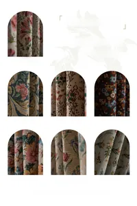 Close-up of various jacquard floral patterns and textures for sheer decorative curtains