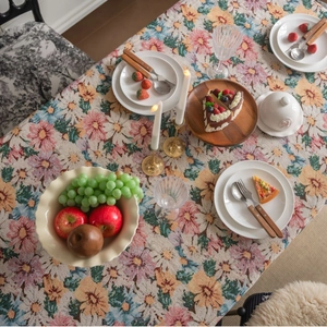 French vintage floral jacquard tablecloth with colorful flowers for rectangular dining tables