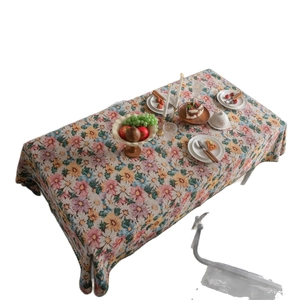 French vintage floral tablecloth with jacquard daisy pattern for dining room decor