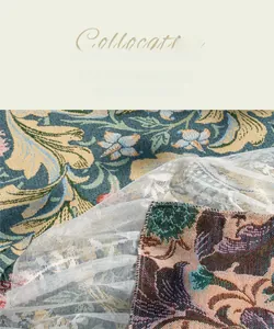 Detail of high-density jacquard fabric featuring floral patterns and white lace trim