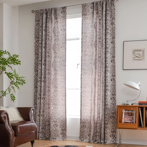 Nordic brown damascus jacquard semi-blackout curtains with rod pocket design in a cozy room