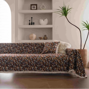 Dicke florale Jacquard-Sofahülle mit Fransen in Jojobarot, kratzfeste Decke für das Sofa