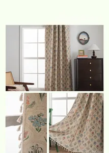 Detail of hyacinth jacquard pattern and tassel fringe on bohemian bay window curtain