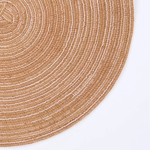 Nordic round woven heat-resistant placemat in brown jute fiber with white stitching