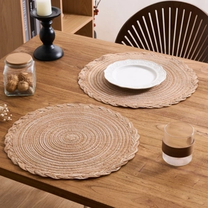 French Pastoral Round Braided Placemat Cotton Blend Spiral Texture Lace Table Mat For Dining Room Kitchen Decor