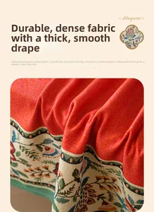 Detailed macro view of heavy polyester-cotton fabric with traditional Chinese floral jacquard