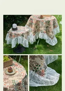 Close-up of maple jacquard fabric with delicate lace edges and vintage floral pattern