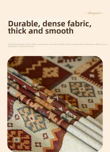 Close-up of red bohemian geometric pattern on durable jacquard polyester cotton fabric