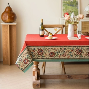 Vintage Chinese Style Polyester Cotton Jacquard Floral Tablecloth Rectangular Lace Edge Wedding Home Dining Room Decor
