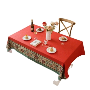 Classical red rectangular tablecloth with jacquard floral lace for wedding dining decor