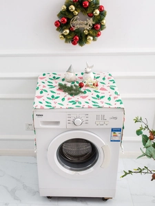 Christmas theme dust cover for washing machines with red hearts and green leaf patterns