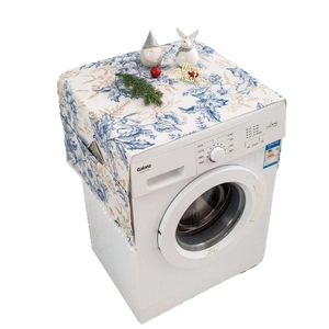 Blue floral Christmas dust cover for front load washer with side storage pockets