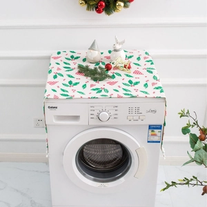 Christmas themed dust cover for washing machine with red plaid hearts and holly leaf patterns