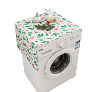 Christmas themed refrigerator dust cover with heart patterns and side storage pockets
