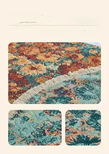 Close-up of high-density jacquard tablecloth with colorful paisley floral pattern and fringe