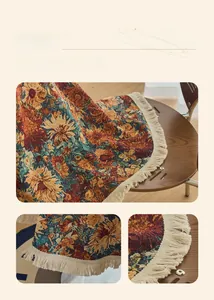 Detailed view of the bohemian paisley jacquard tablecloth with exquisite tassel fringe edges