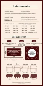 Detailed size guide and measurement chart for French vintage jacquard tablecloth