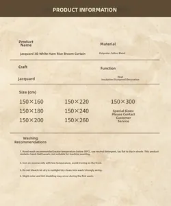 Detailed product specifications for jacquard curtains with tassel trim and material info