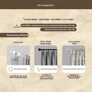 Size guide for French jacquard curtains detailing measurement and hanging options