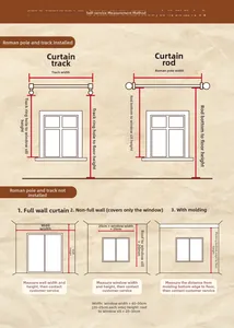 Detailed measurement guide for Christmas curtains showing rod and track installation methods