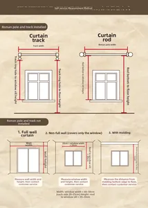 Detailed sizing guide for curtains showing measurement methods for rods and tracks