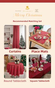 Christmas home textile set with red curtain, placemats and patterned tablecloths