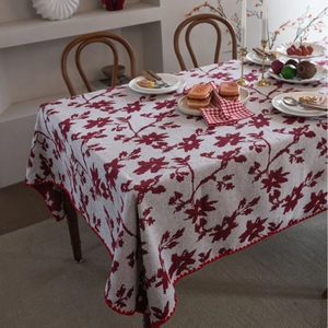 Tovaglia Retrò Francese Jacquard a Fiori di Rosa Con Bordi a Conchiglia Misto Poliestere Cotone Tovaglia per Matrimonio Festa