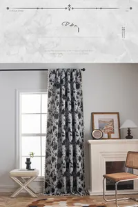 Detailed view of jacquard floral patterns and handmade fringe tassels on window curtains