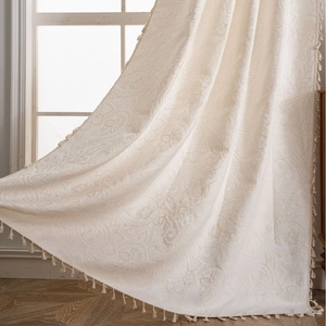 French retro cream jacquard curtain with paisley pattern and handmade tassel fringe