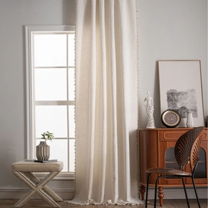 French retro cream white blackout curtain with tassel fringe and jacquard floral patterns
