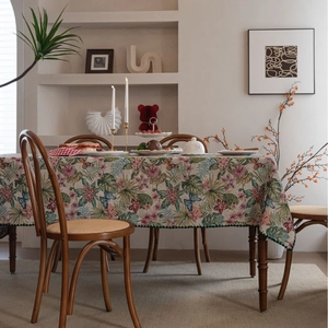 Vintage Jacquard Tablecloth Monstera Leaf Floral Pattern Rectangular Round Dining Table Cover Pastoral Home Table Decor