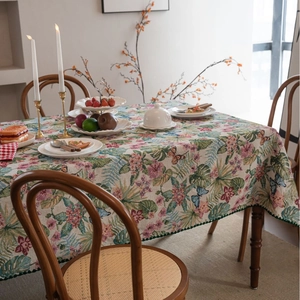 Bohemian jacquard tablecloth with tropical leaf and butterfly patterns for dining tables